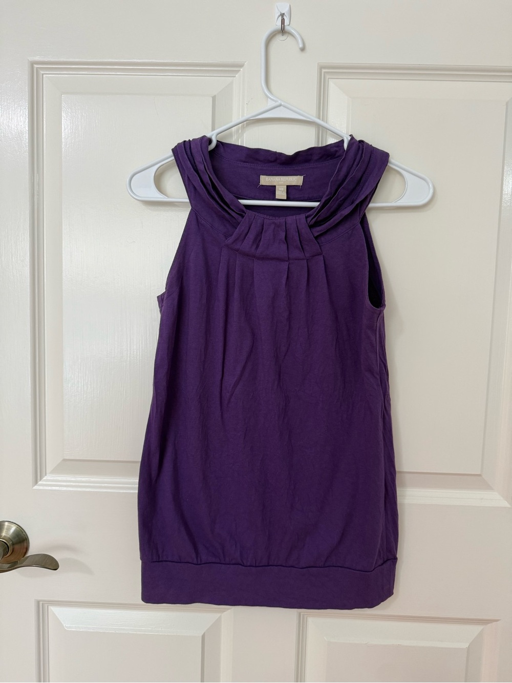 Banana Republic Purple Sleeveless Pleated High Neck Tank